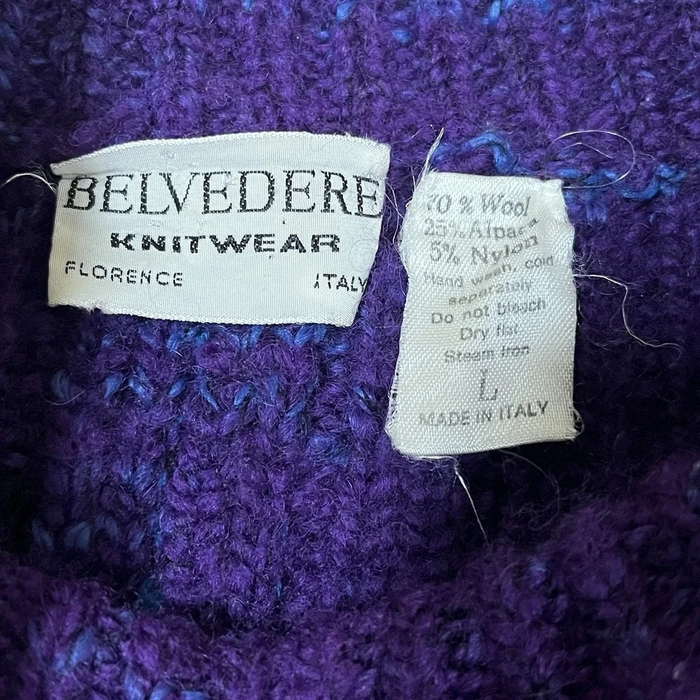 90s Belvedere Knitwear Italy‎ Purple Wool Alpaca Abstract Chunky Sweater L Mens
